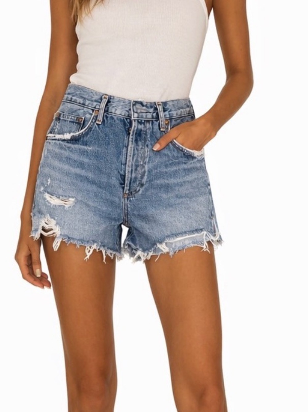 AGOLDE Distressed Denim Cutoff Shorts – Light Wash